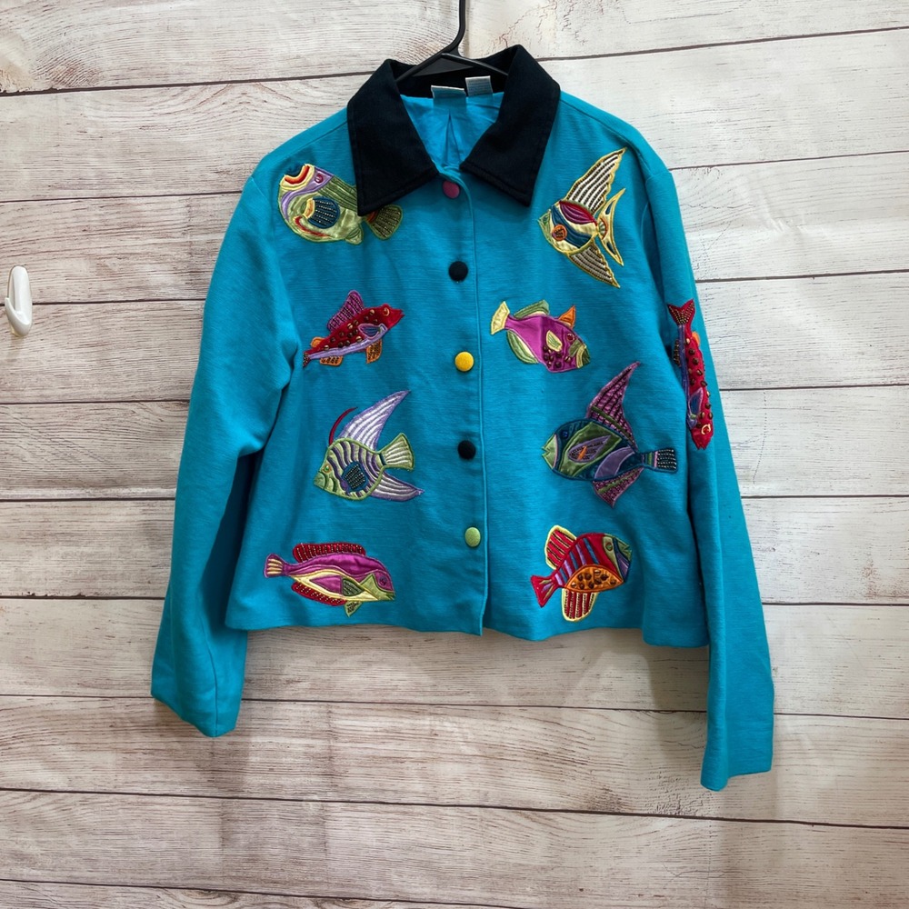 VINTAGE BLEU BAYOU BEADED AND‎ EMBELLISHED TROPICAL FISH JACKET